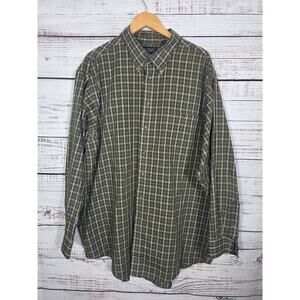 Roundtree & York Men's Long Sleeve Green Plaid 3XLT Button Up Dress Shirt